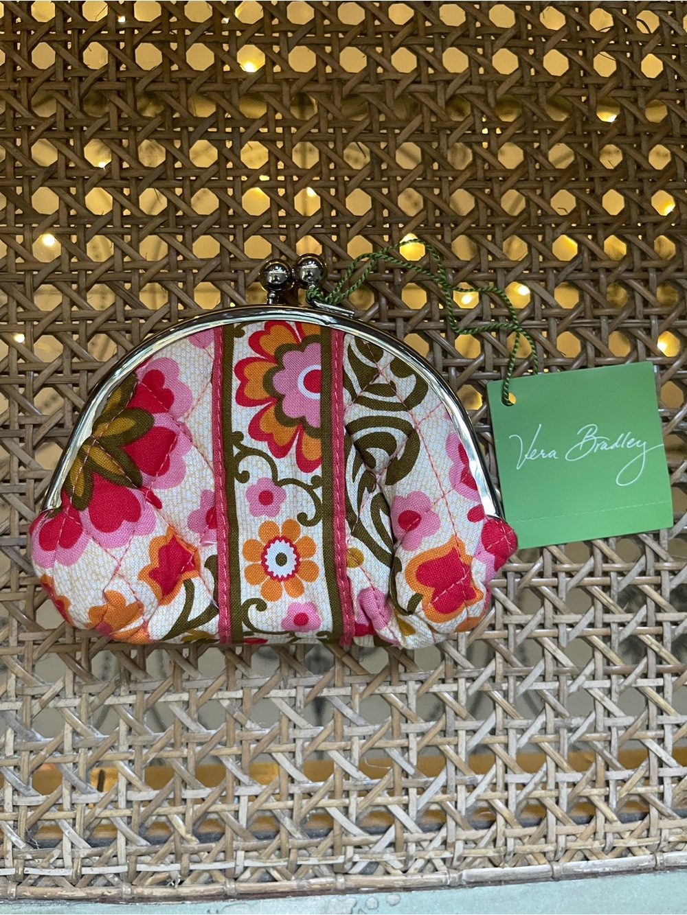 Vera Bradley Vintage “Folkloric” Pink Floral Quilted Kiss-Lock Coin Purse NWT